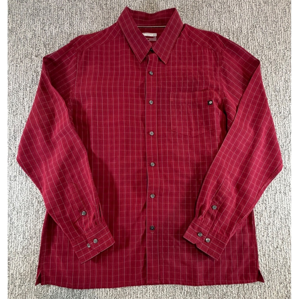 Marmot Button Up Shirt Mens Large Red Plaid Long Sleeve Outdoor Hiking L/G